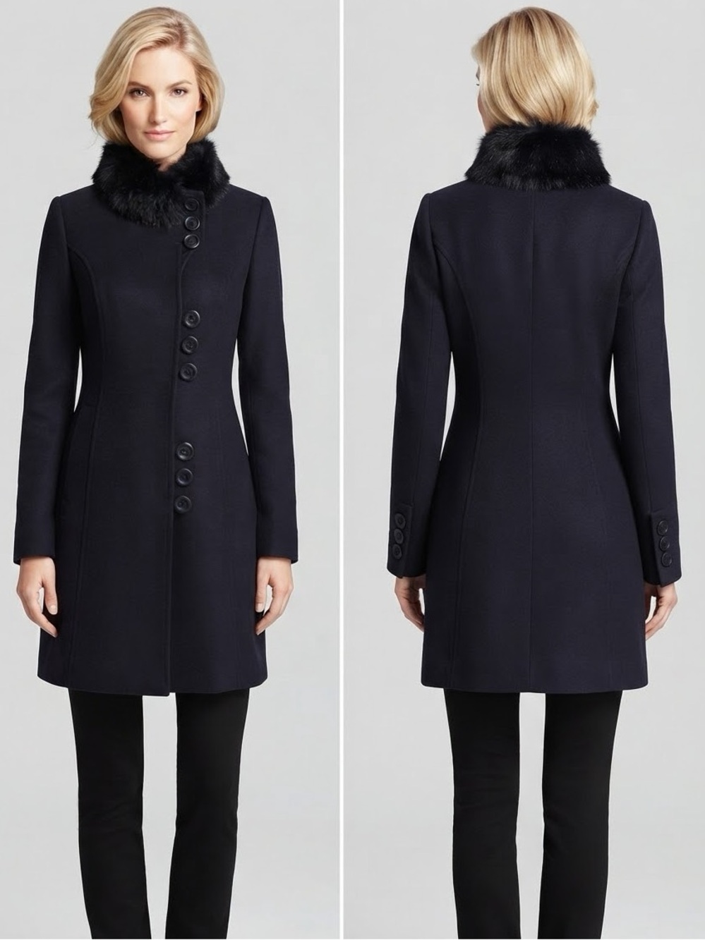 NWT WOMEN WINTER COAT REAL RACCOON FUR STAND-UP COLLAR WOOL INSULATED JACKET
